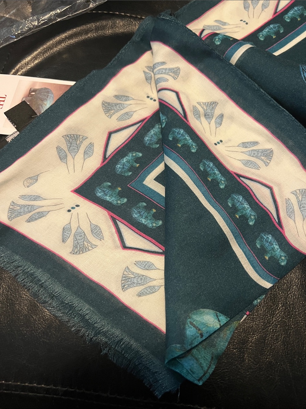 NWT The Met Teal & Cream Modal & Cashmere Scarf - Picture 8 of 10